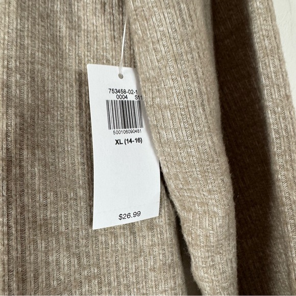 Old Navy Dress Knit Sweater Ribbed Mock Cowl Tan Beige Heather Marled Print Soft - Picture 6 of 8